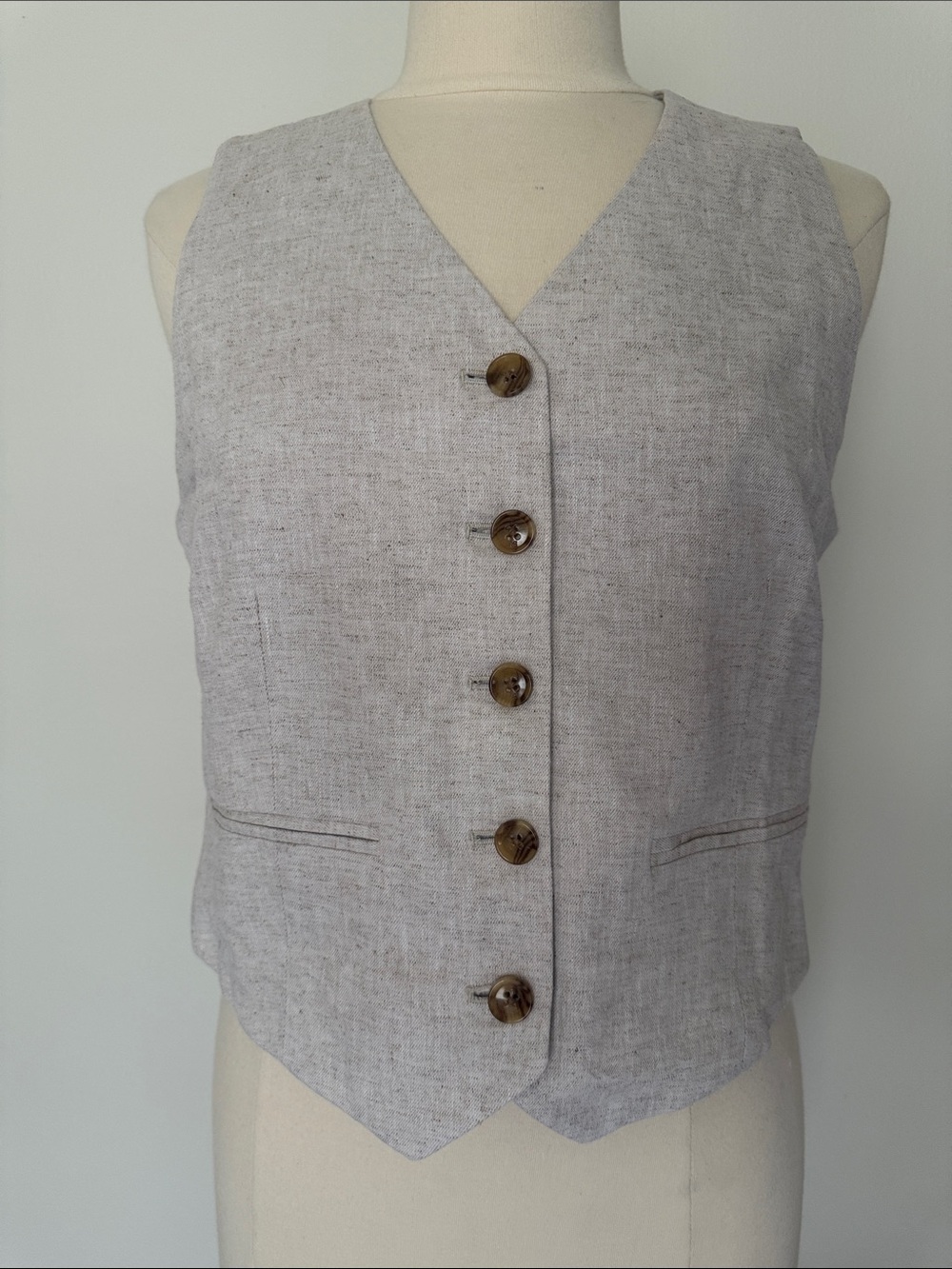 Linen-Blend Button Front Waistcoat